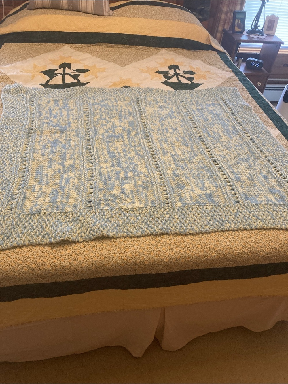Hand crochet baby blanket lap blanket blue and white 45.5x44.5 soft cozy